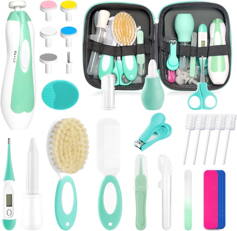 POPYJAN Baby Healthcare and Grooming Kit for Newborn Kids, 31PCS Upgraded Safety Baby Care Kit, Newborn Nursery Health Care Set, Baby Care Products (Green) - Image 1